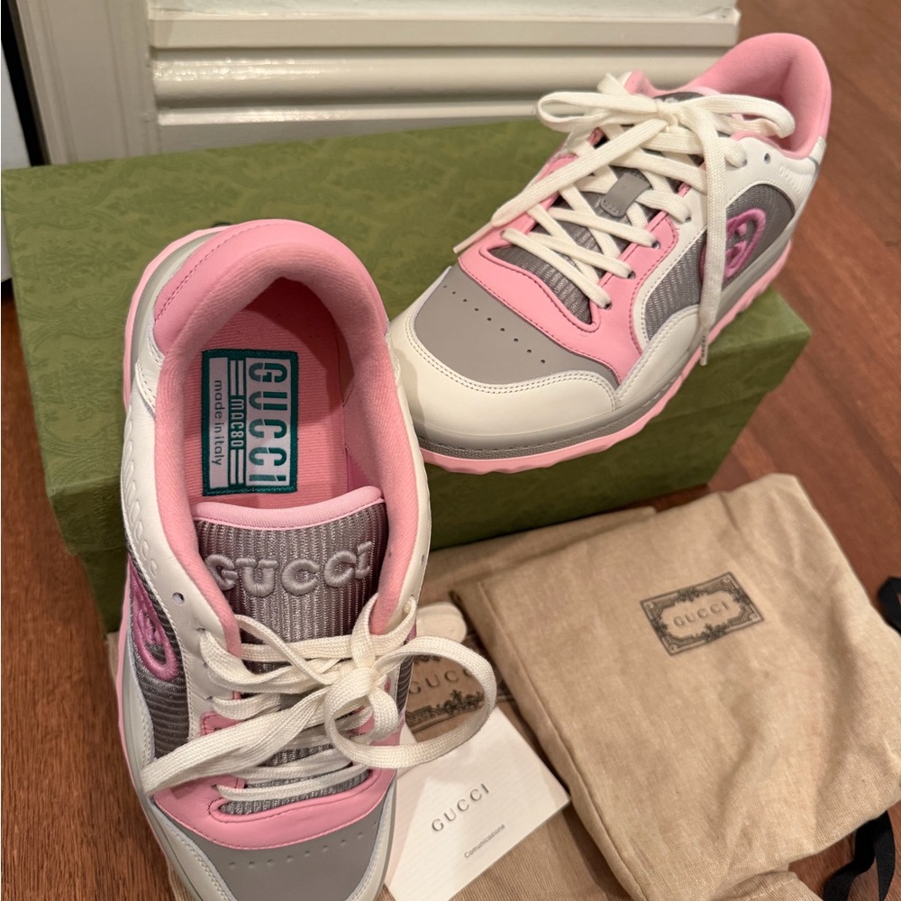 Gucci Mac80 Pink & Grey Calfskin Leather Sneakers - Picture 12 of 16